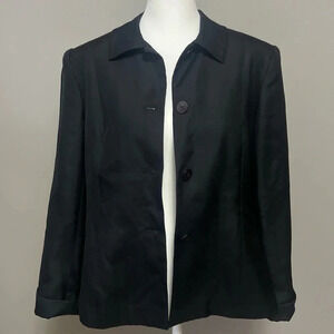 Talbots silk wool button down blazer black Size 6 Lightweight Office Business